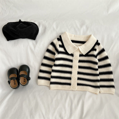 MyKids-USA® Baby Striped Pattern Lapel Knitted Cardigan or Pants