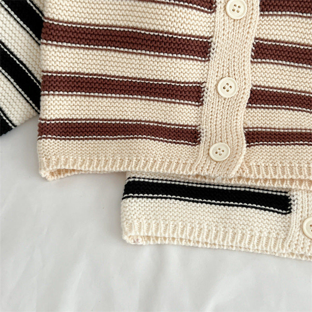 MyKids-USA® Baby Striped Pattern Lapel Knitted Cardigan or Pants