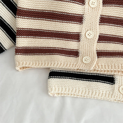 MyKids-USA® Baby Striped Pattern Lapel Knitted Cardigan or Pants