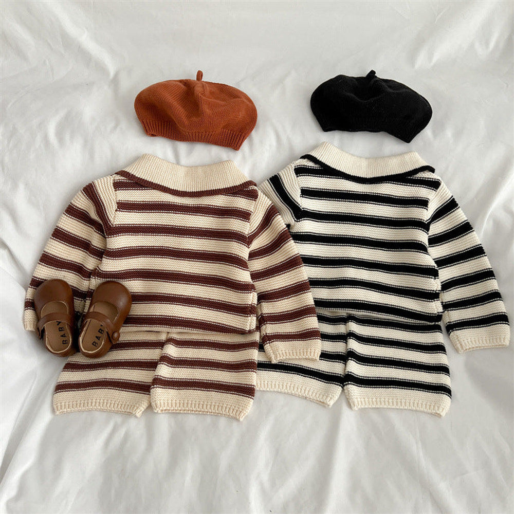 MyKids-USA® Baby Striped Pattern Lapel Knitted Cardigan or Pants