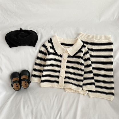 MyKids-USA® Baby Striped Pattern Lapel Knitted Cardigan or Pants