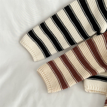 MyKids-USA® Baby Striped Pattern Lapel Knitted Cardigan or Pants