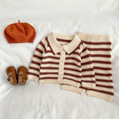 MyKids-USA® Baby Striped Pattern Lapel Knitted Cardigan or Pants
