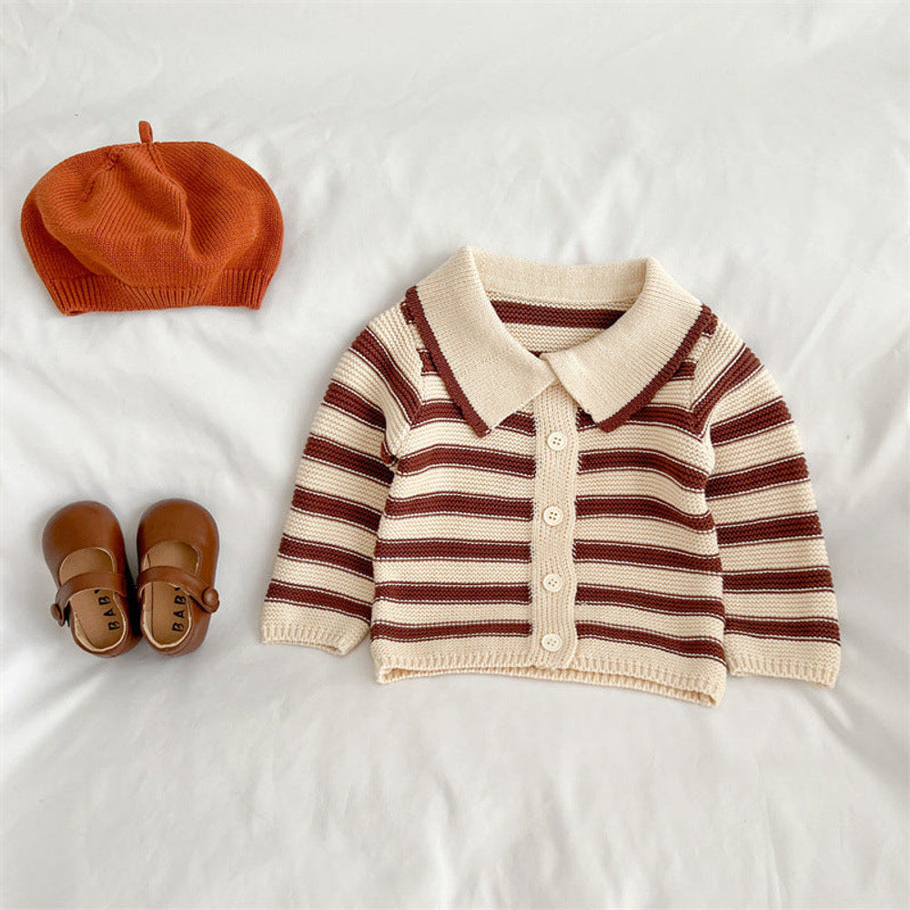 MyKids-USA® Baby Striped Pattern Lapel Knitted Cardigan or Pants