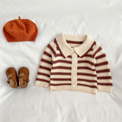 MyKids-USA® Baby Striped Pattern Lapel Knitted Cardigan or Pants