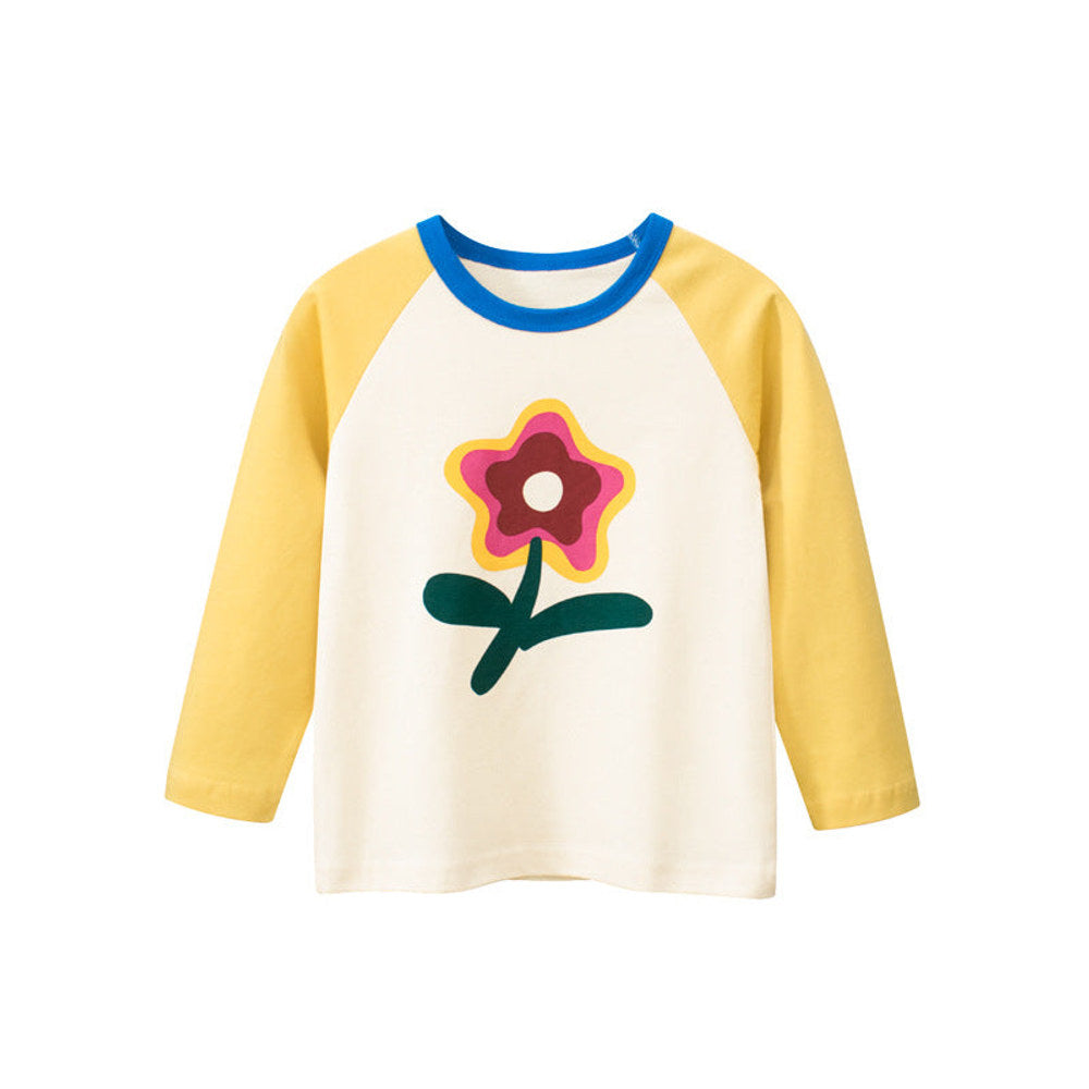 MyKids-USA® Baby Girl Floral Graphic Color Matching Sleeve Quality Long Sleeve Top