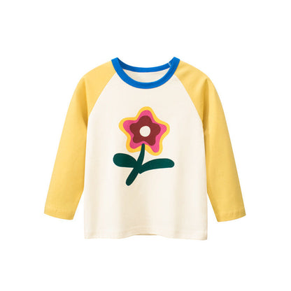 MyKids-USA® Baby Girl Floral Graphic Color Matching Sleeve Quality Long Sleeve Top