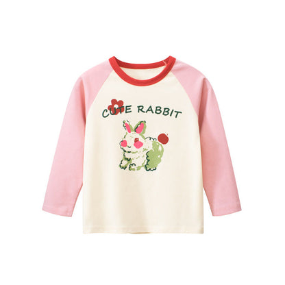 MyKids-USA® Baby Girl Cute Bunny Print Pattern Colorblock Design Shirt
