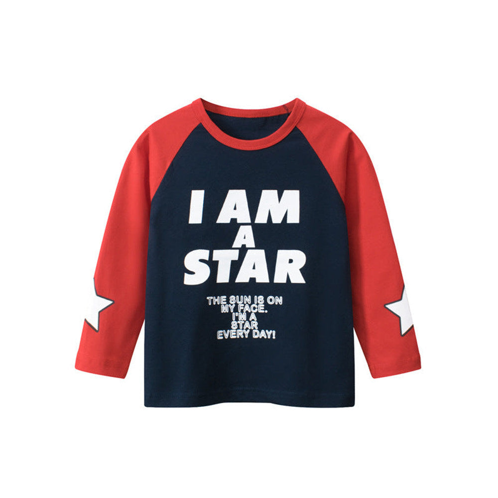 MyKids-USA® Baby Slogan Print Pattern Color Matching Design Long Sleeve Shirt