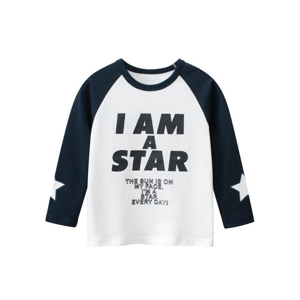 MyKids-USA® Baby Slogan Print Pattern Color Matching Design Long Sleeve Shirt