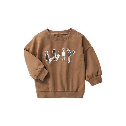 MyKids-USA® Baby Solid Color Slogan Print Design Dropped Shoulder Design Hoodie