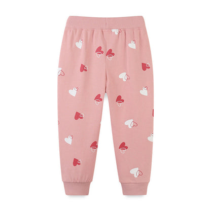 MyKids-USA® Baby Girl Heart Print Pattern Solid Color Cute Sport Trousers