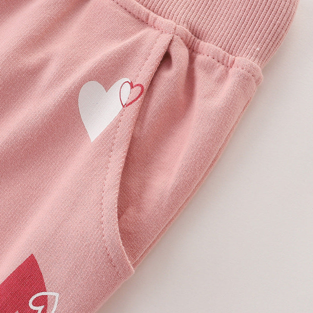 MyKids-USA® Baby Girl Heart Print Pattern Solid Color Cute Sport Trousers