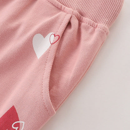 MyKids-USA® Baby Girl Heart Print Pattern Solid Color Cute Sport Trousers