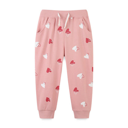 MyKids-USA® Baby Girl Heart Print Pattern Solid Color Cute Sport Trousers