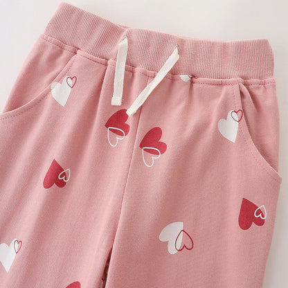 MyKids-USA® Baby Girl Heart Print Pattern Solid Color Cute Sport Trousers