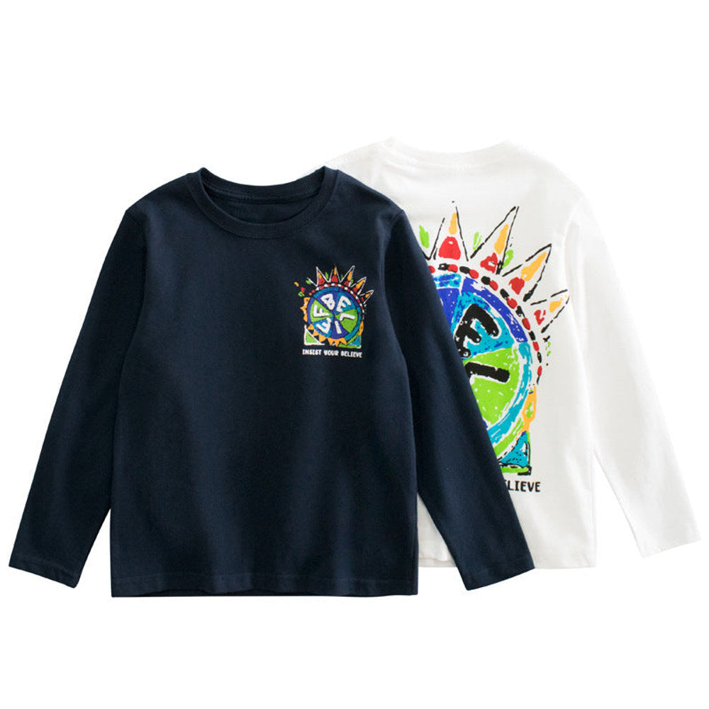MyKids-USA® Children Colorful Print Pattern O-Neck Fashion Shirt