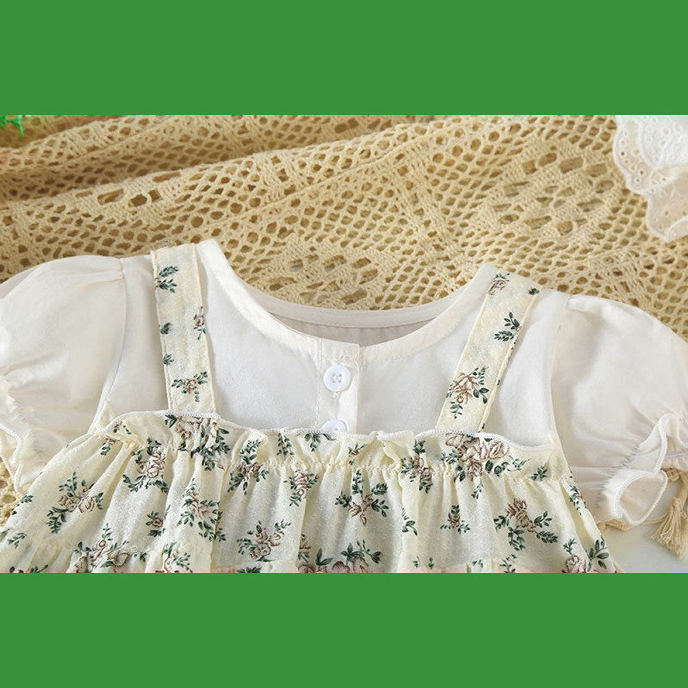 MyKids-USA® Baby Girl Floral Pattern Round Nek Short Sleeve bodysuit Dress