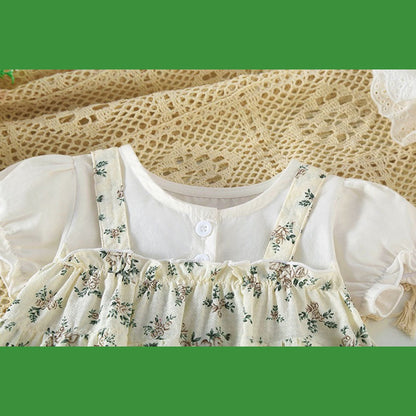 MyKids-USA® Baby Girl Floral Pattern Round Nek Short Sleeve bodysuit Dress