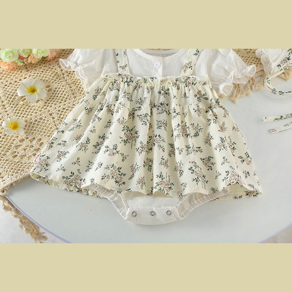 MyKids-USA® Baby Girl Floral Pattern Round Nek Short Sleeve bodysuit Dress