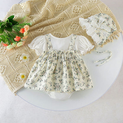 MyKids-USA® Baby Girl Floral Pattern Round Nek Short Sleeve bodysuit Dress