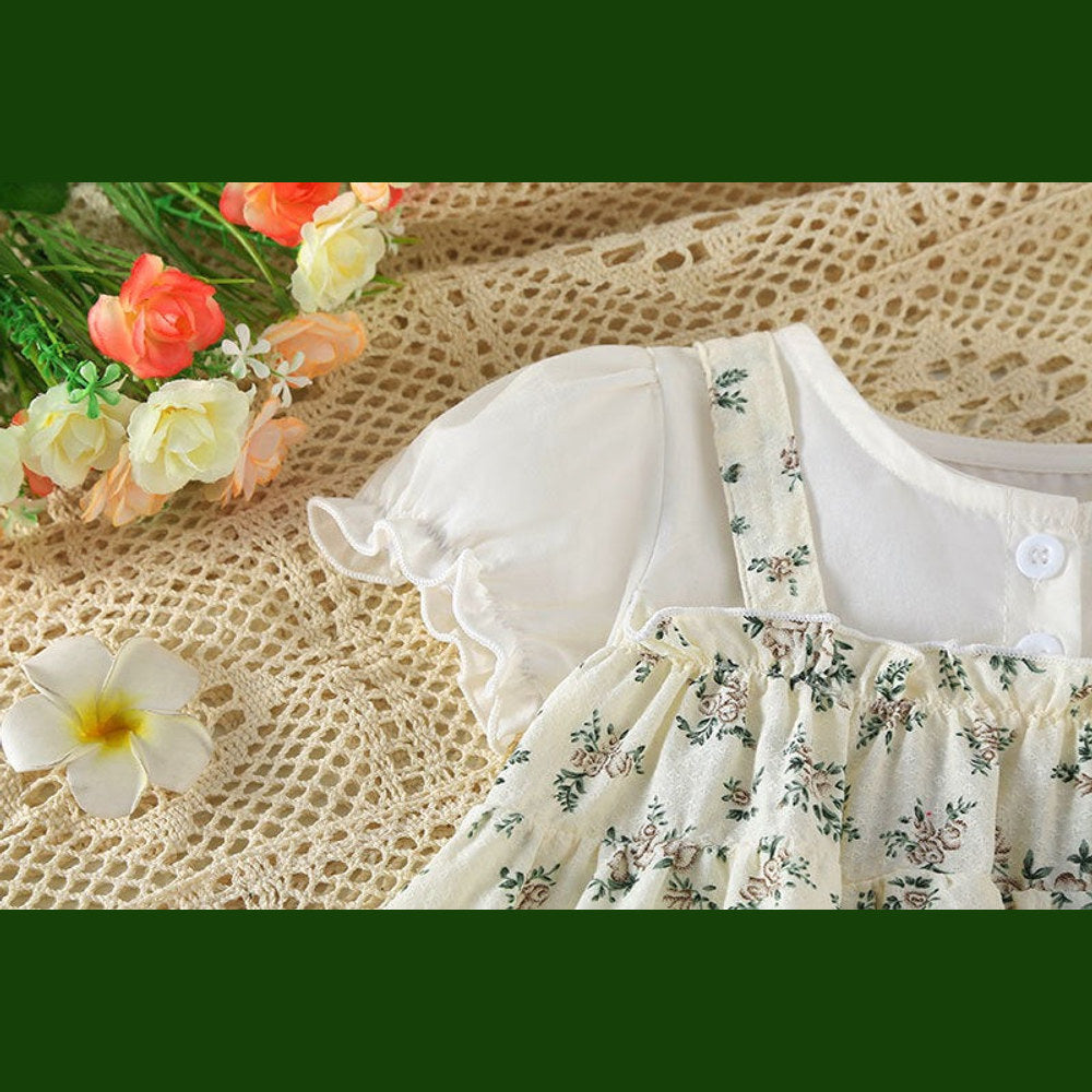 MyKids-USA® Baby Girl Floral Pattern Round Nek Short Sleeve bodysuit Dress