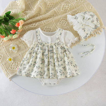 MyKids-USA® Baby Girl Floral Pattern Round Nek Short Sleeve bodysuit Dress