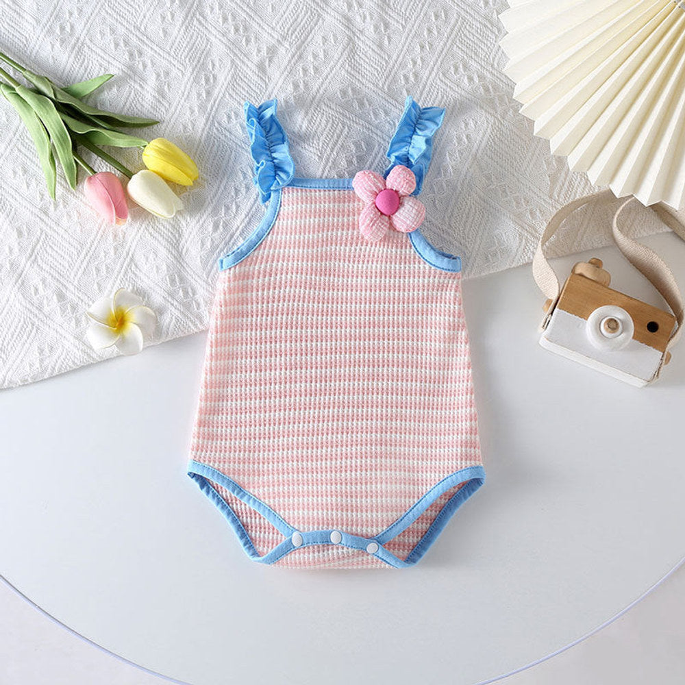 MyKids-USA® Baby Girl Striped Pattern Floral Patched Design Sling bodysuit