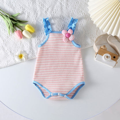 MyKids-USA® Baby Girl Striped Pattern Floral Patched Design Sling bodysuit