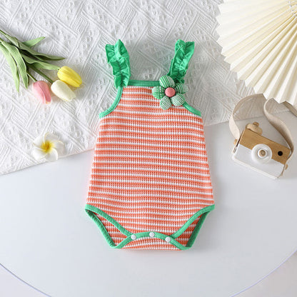 MyKids-USA® Baby Girl Striped Pattern Floral Patched Design Sling bodysuit