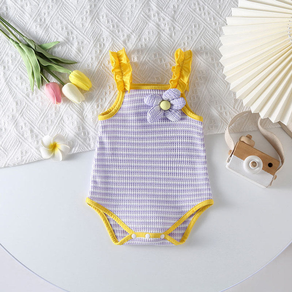 MyKids-USA® Baby Girl Striped Pattern Floral Patched Design Sling bodysuit