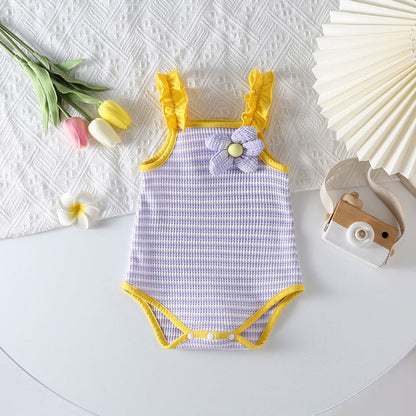 MyKids-USA® Baby Girl Striped Pattern Floral Patched Design Sling bodysuit