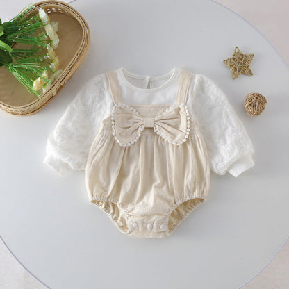 MyKids-USA® Baby Bow Patched Design Long Sleeve bodysuit