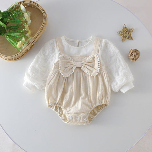 MyKids-USA® Baby Bow Patched Design Long Sleeve bodysuit