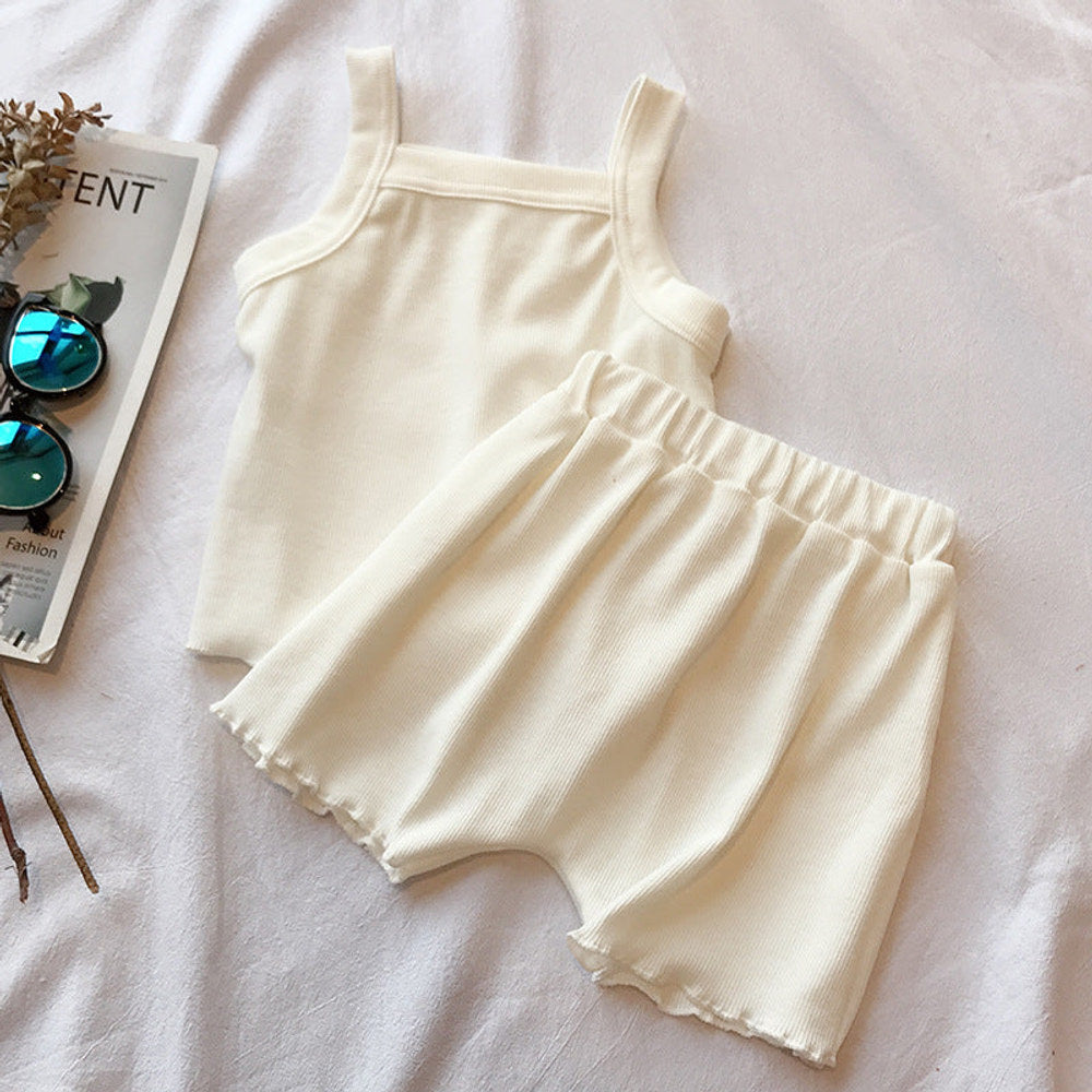 MyKids-USA® Baby Girl Solid Color Sleeveless Vest With Shorts Sets