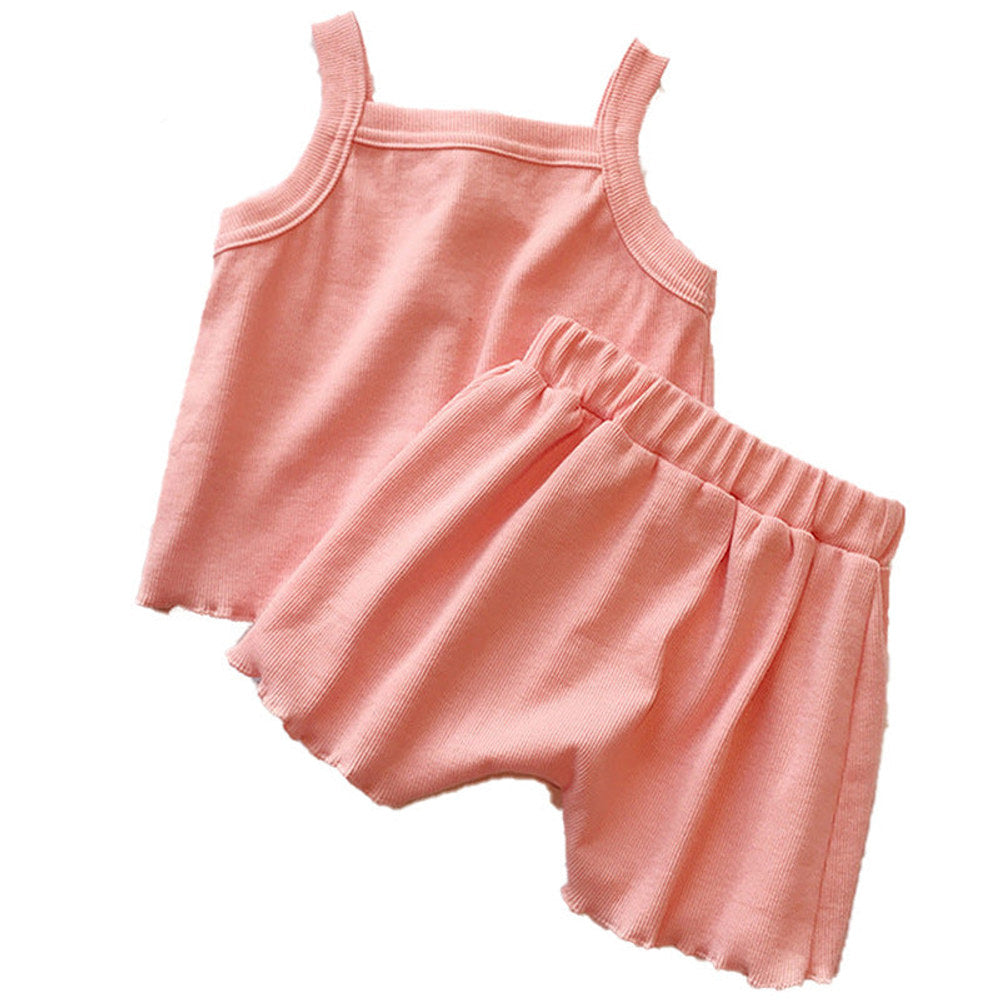 MyKids-USA® Baby Girl Solid Color Sleeveless Vest With Shorts Sets