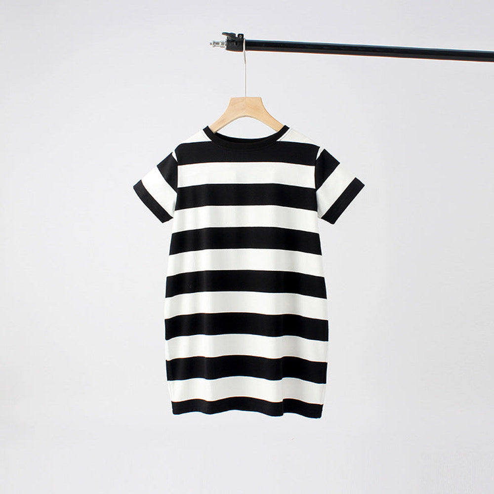 MyKids-USA® Baby Striped Pattern Short Sleeve Crewneck Dress