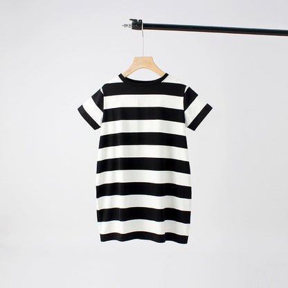 MyKids-USA® Baby Striped Pattern Short Sleeve Crewneck Dress