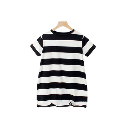 MyKids-USA® Baby Striped Pattern Short Sleeve Crewneck Dress