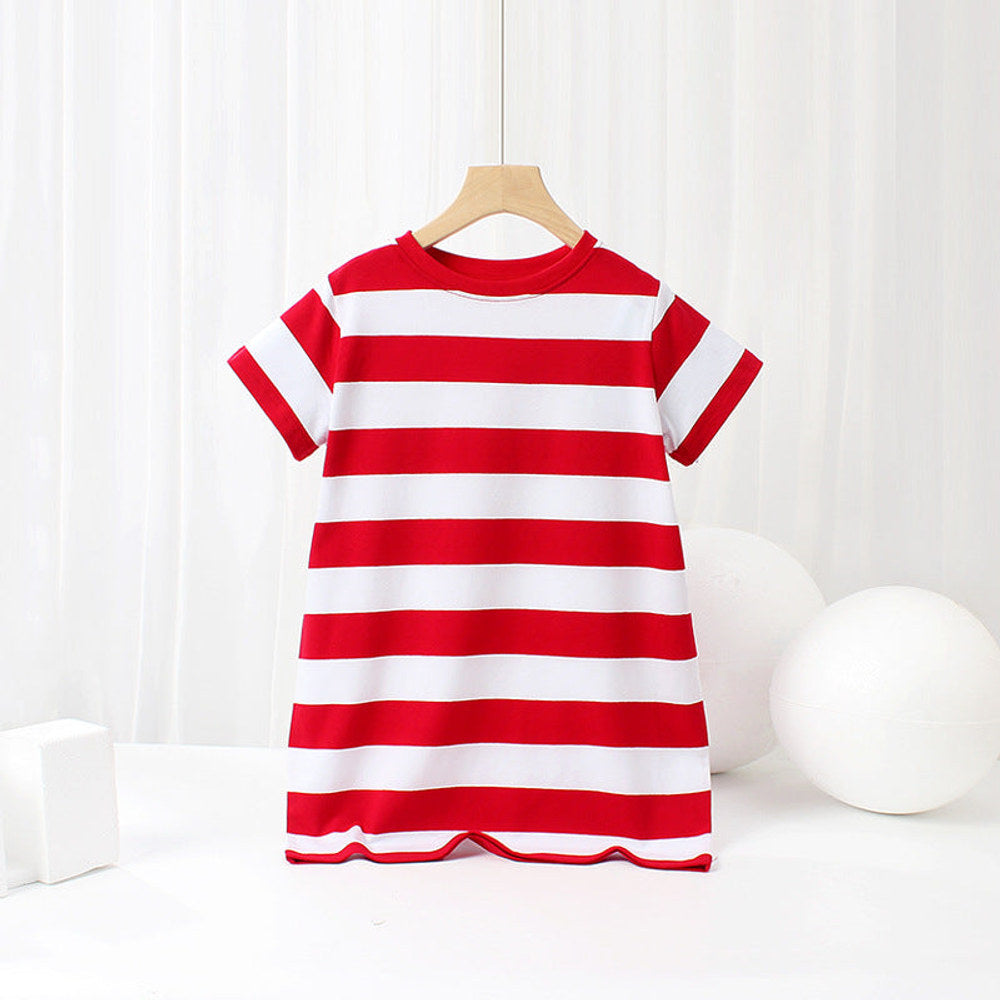 MyKids-USA® Baby Striped Pattern Short Sleeve Crewneck Dress