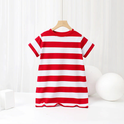 MyKids-USA® Baby Striped Pattern Short Sleeve Crewneck Dress