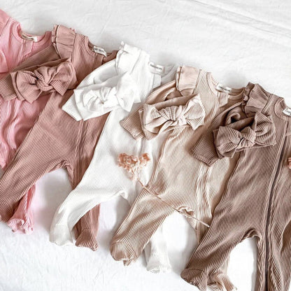Baby Girl Solid Color Elastic Cotton Romper Jumpsuit