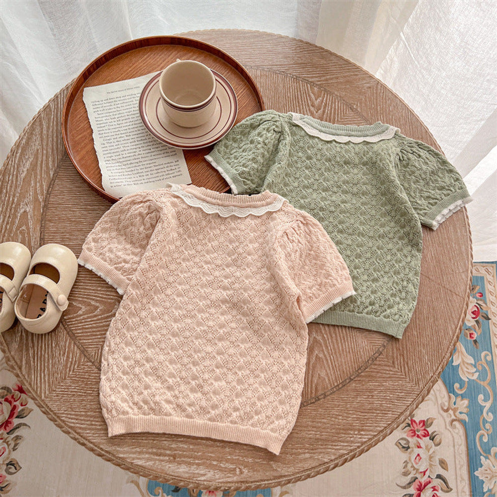 MyKids-USA® Baby Girl Hollow Carved Design Ruffle Design Cute Knit Tee