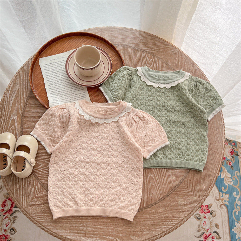 MyKids-USA® Baby Girl Hollow Carved Design Ruffle Design Cute Knit Tee