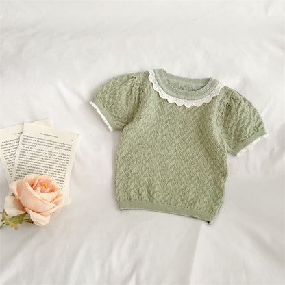 MyKids-USA® Baby Girl Hollow Carved Design Ruffle Design Cute Knit Tee