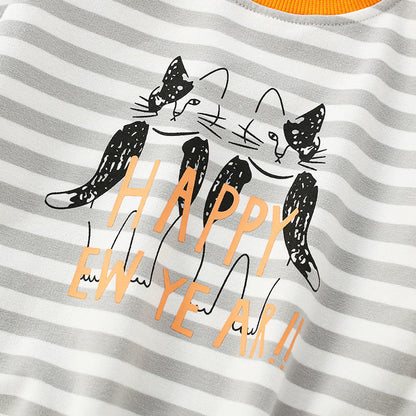 MyKids-USA® Baby Boy Cartoon Cat & Striped Pattern Colormatching Design Hoodie