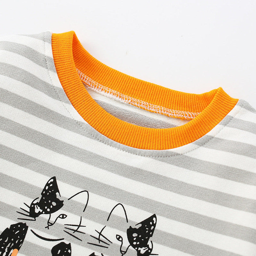 MyKids-USA® Baby Boy Cartoon Cat & Striped Pattern Colormatching Design Hoodie