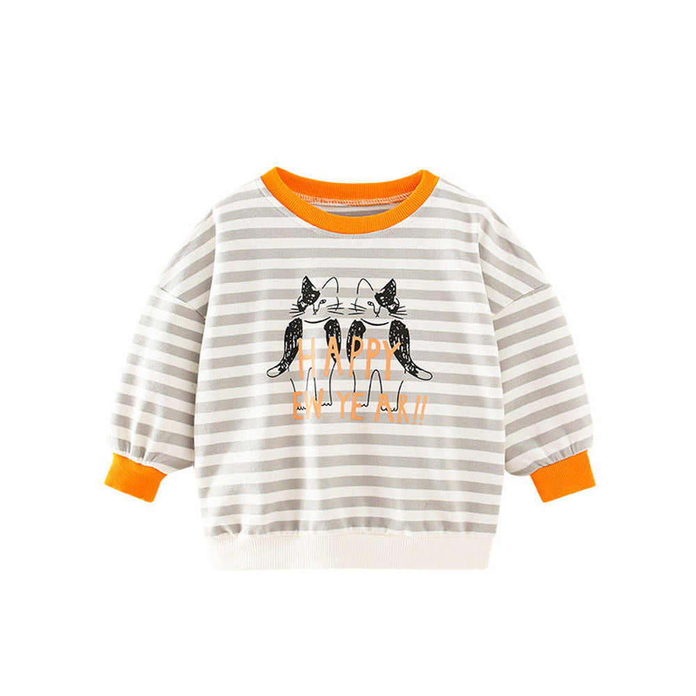 MyKids-USA® Baby Boy Cartoon Cat & Striped Pattern Colormatching Design Hoodie