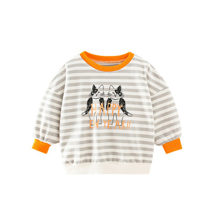 MyKids-USA® Baby Boy Cartoon Cat & Striped Pattern Colormatching Design Hoodie