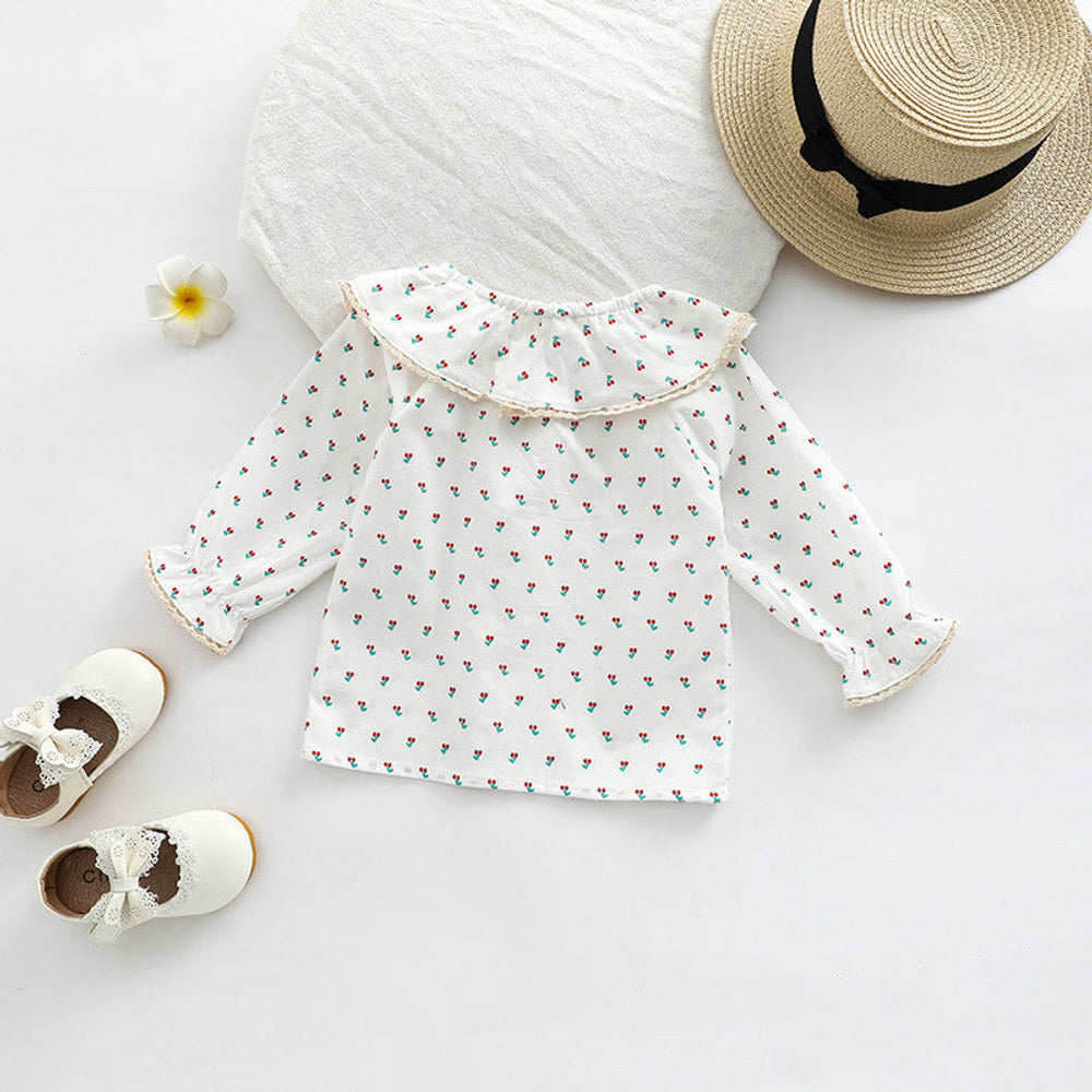 MyKids-USA® Baby Floral Pattern Ruffle Collar Design Long Sleeve Shirt
